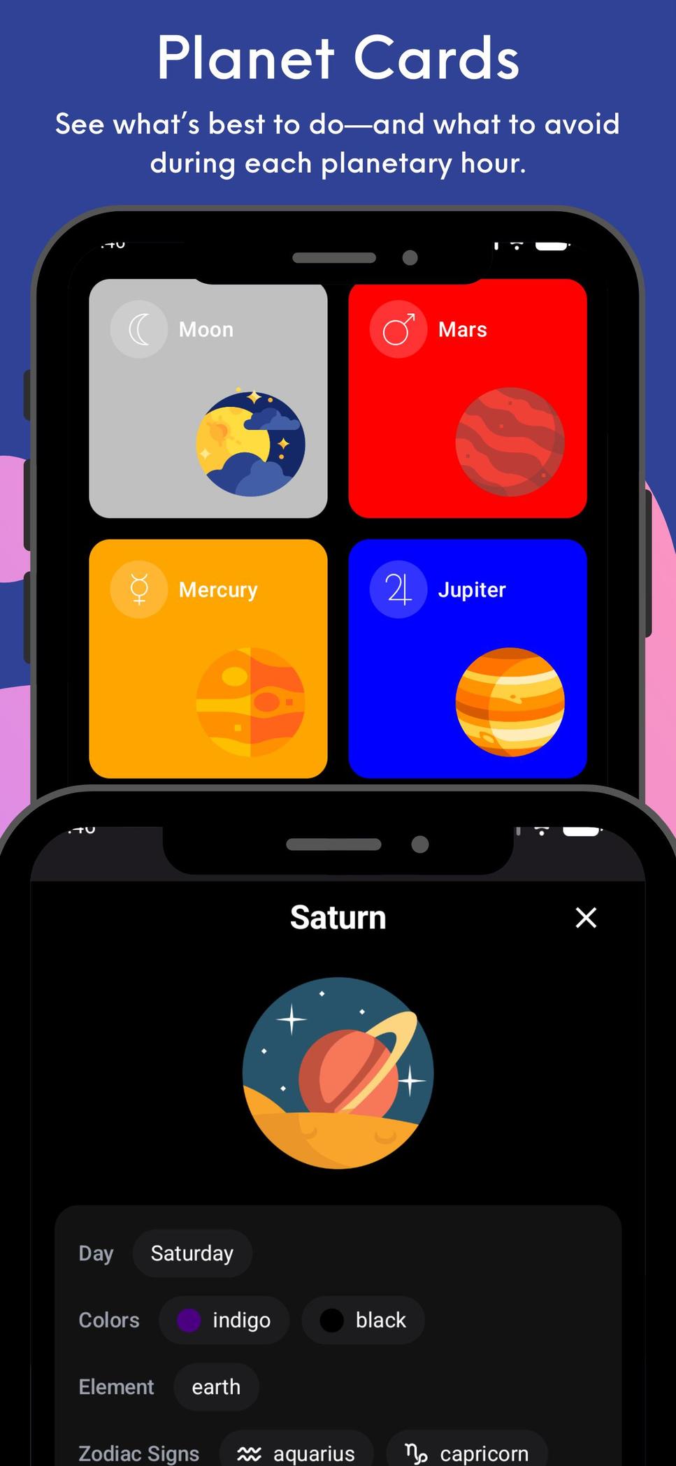 Planetaro Android — planet cards with details